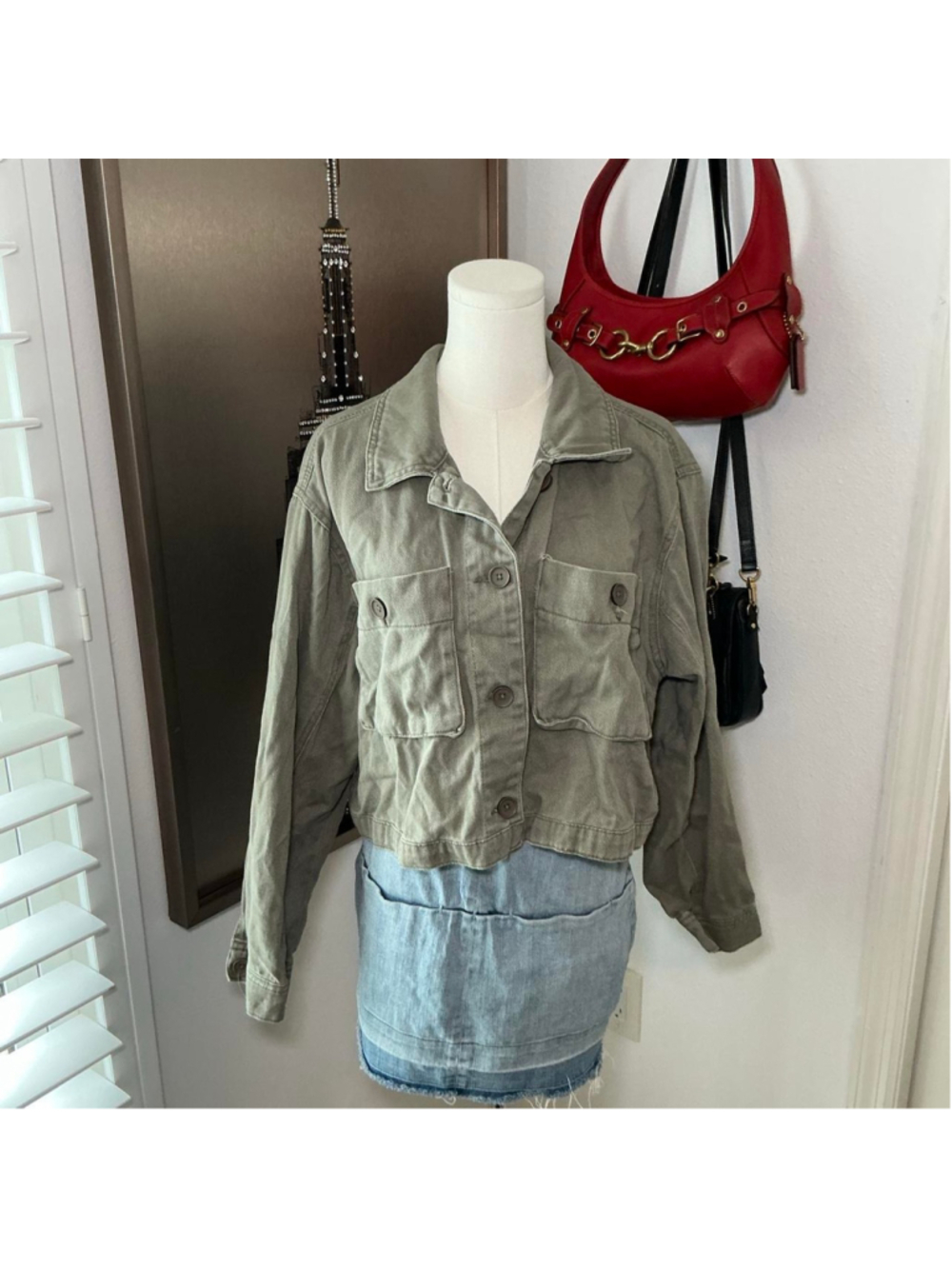Reserve Fairfax Olive Green Cropped Utility Jacket Size XL